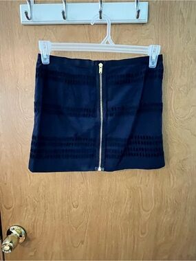 GAP Eyelet Navy Blue Mini Skirt Gold Zipper Lined Women’s Petite Waist 30” EUC